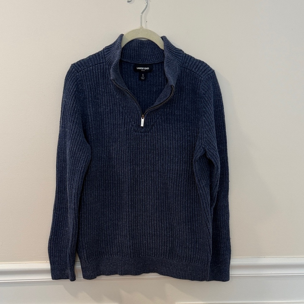 Lands' End Blue Zip-Up Sweater